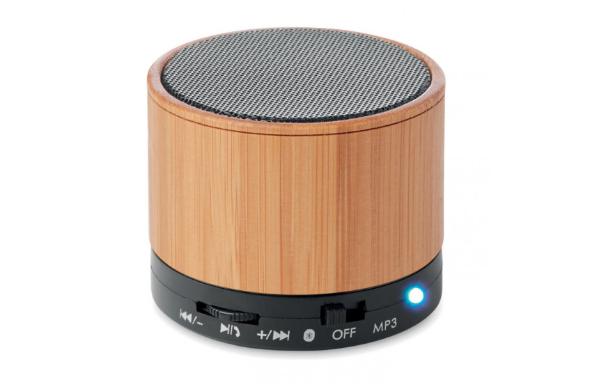 Altavoz bambú red. Bluetooth Round bamboo negro