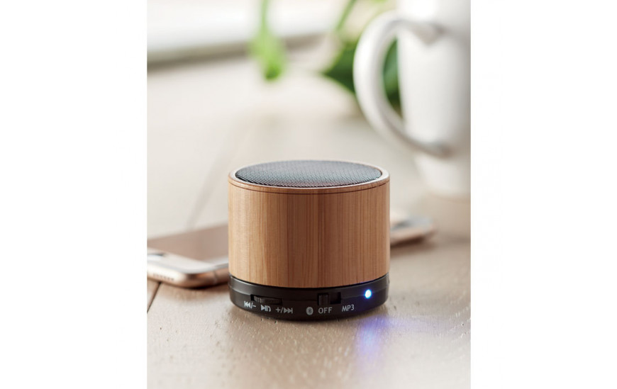 Altavoz bambú red. Bluetooth Round bamboo negro