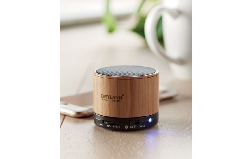 Altavoz bambú red. Bluetooth Round bamboo negro