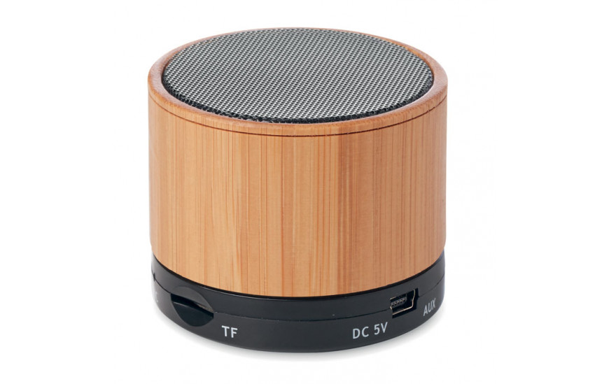 Altavoz bambú red. Bluetooth Round bamboo negro