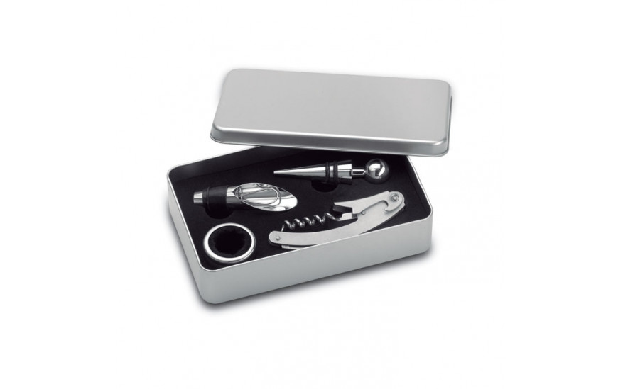 Set de vino en caja de metal Winory plata mate