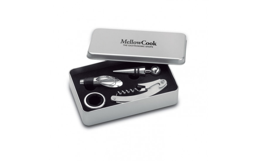 Set de vino en caja de metal Winory plata mate